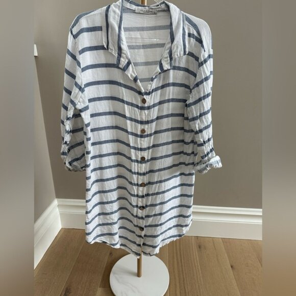 Viola Borghi Striped Nautical Linen Tunic Button Down – Size Small - Picture 1 of 9